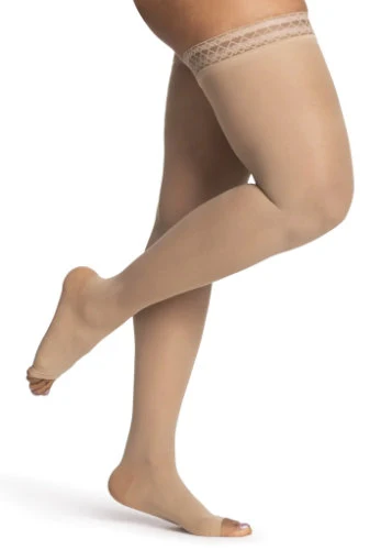 Sigvaris 981NO Women's Dynaven Sheer, 15-20 mmHg, Thigh High, Open Toe - Image 2