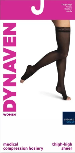 Sigvaris 981NO Women's Dynaven Sheer, 15-20 mmHg, Thigh High, Open Toe - Image 3